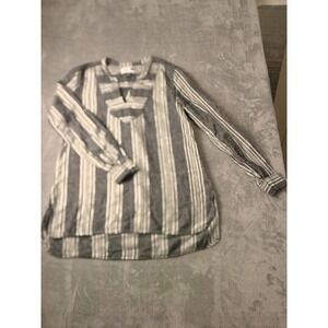 Old Navy Tunic Blouse Womens Petites Small Blue Striped V Neck Long Sleeve